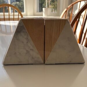 Threshold Marble and Wood Geometric Bookends